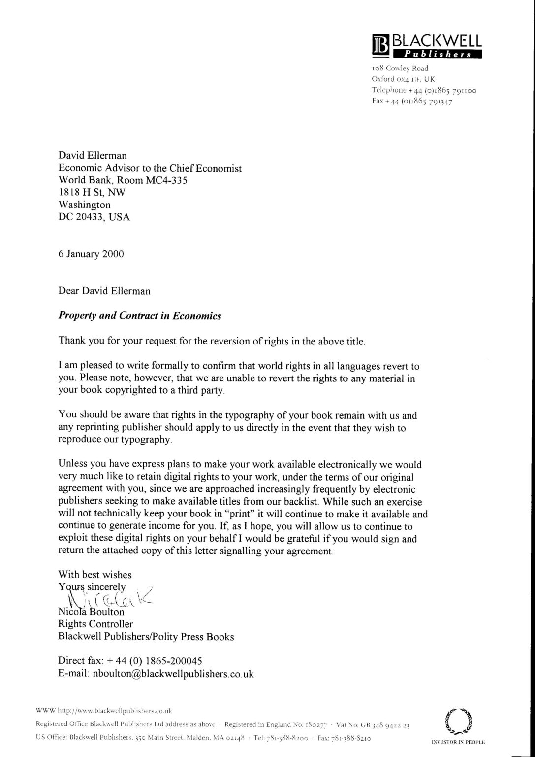 Blackwell release of rights letter